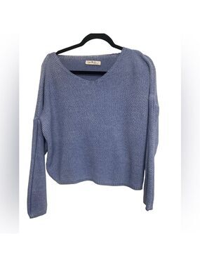 Gigi Moda Italy Periwinkle Blue Open Knit Cropped Sweater Top